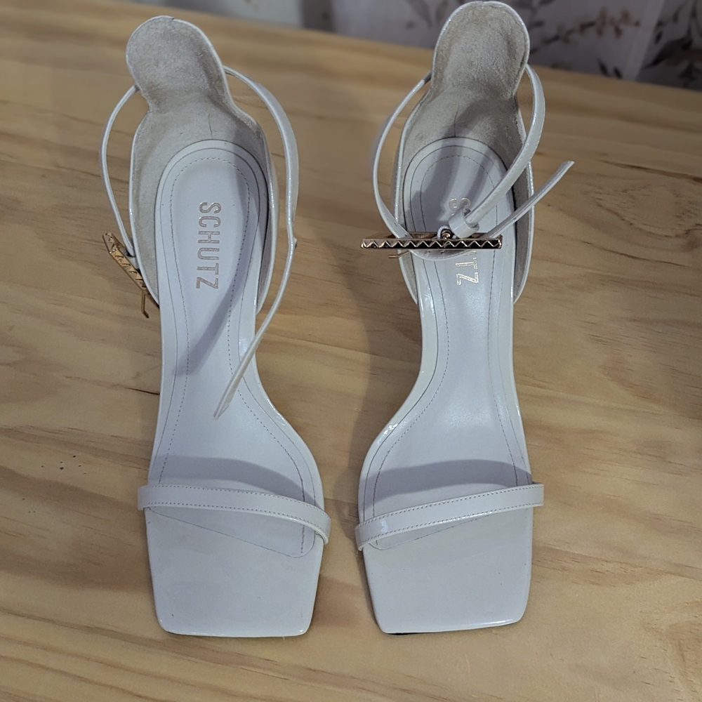 Schutz White Strappy Heels